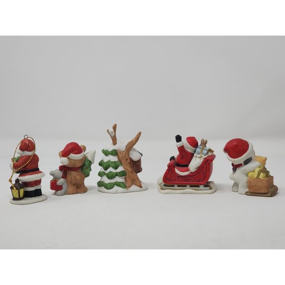 Set Of 5 Homco Christmas Figurines 2 Santas 2 Bears 1 Pine Tree - Picture 7 of 10